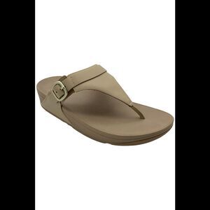 LULU Women's Adjustable Metallic Leather Toe Post Sandals Latte Beige - Medium